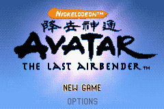 Avatar the Last Airbender title screen for GameBoy Advance